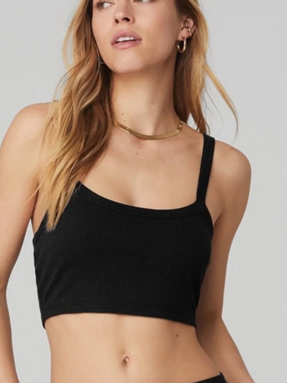 ALO YOGA Ribbed Crop Whisper Bra Tank - Black Sz M